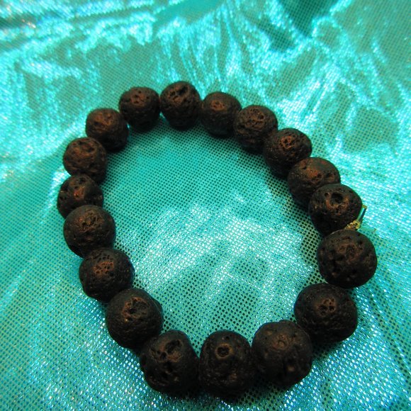 Lava Stone 10mm Round 7" Stretchy Gemstone Bracelet - Picture 2 of 3
